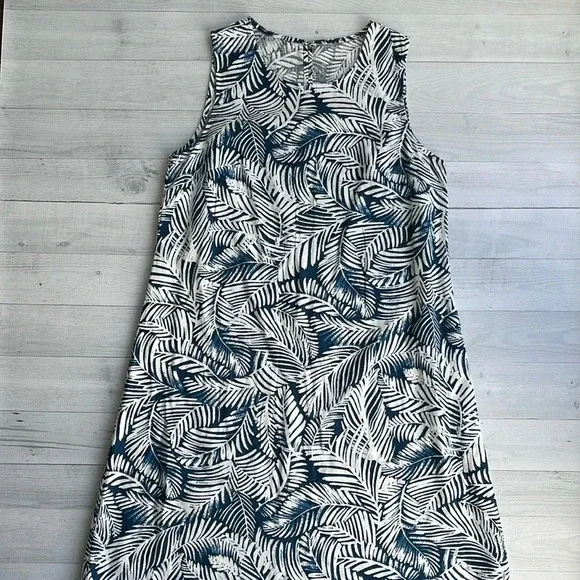 Anne Klein Blue & White Linen Blend Palm Print Dress M - Picture 2 of 9